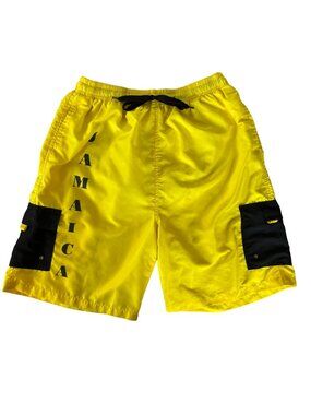 LMS Swim Trunks Board Shorts Mens XL Yellow  Jamaica Tie Front Summer